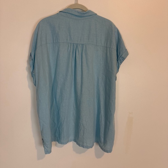 Orvis Outdoors Blue Linen Rayon Blend Cap Sleeve Collared Shirt Top SZ XXL - Picture 3 of 8